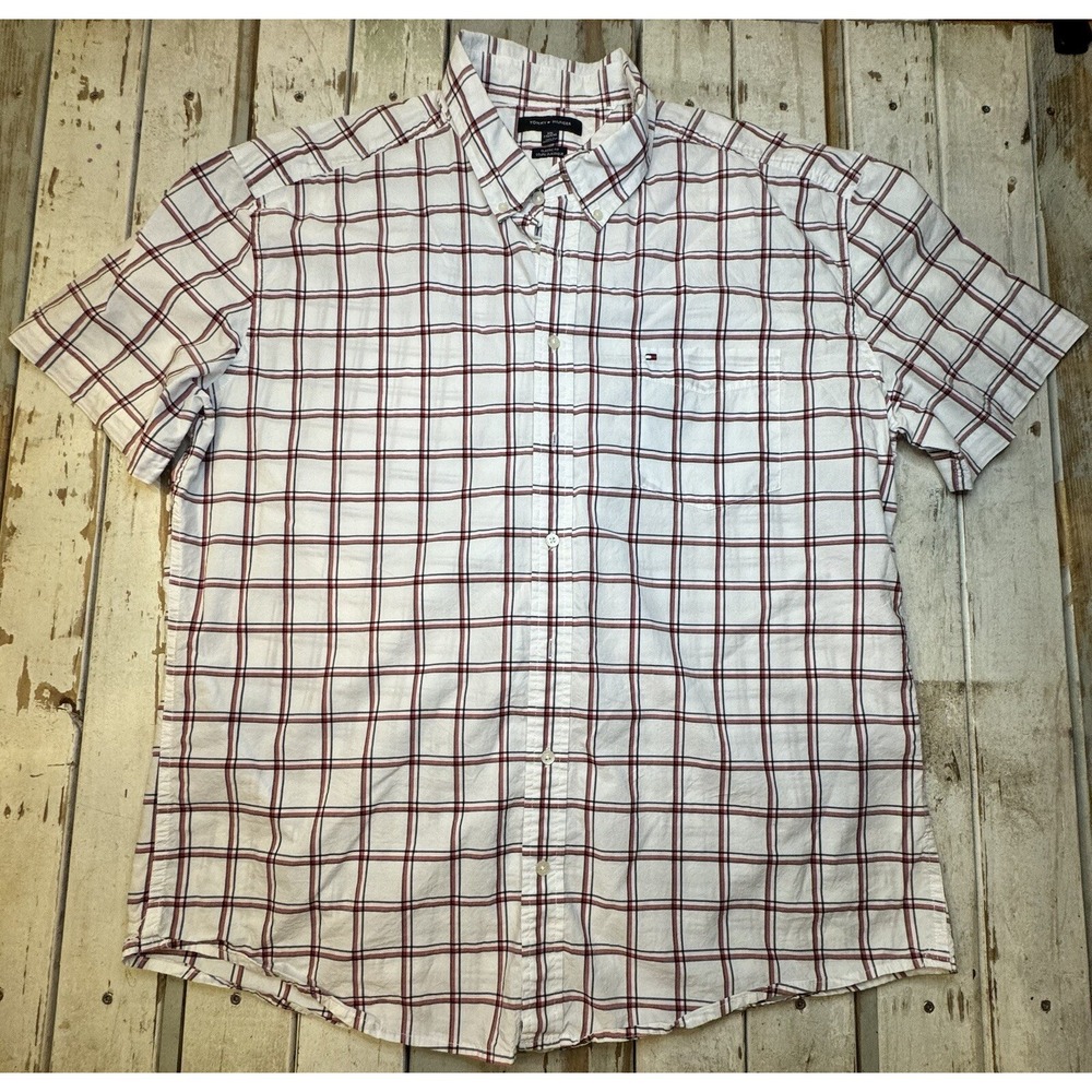 Tommy Hilfiger Checked  Button Down Shirt Men's Size XXL Small Logo Front Pocket